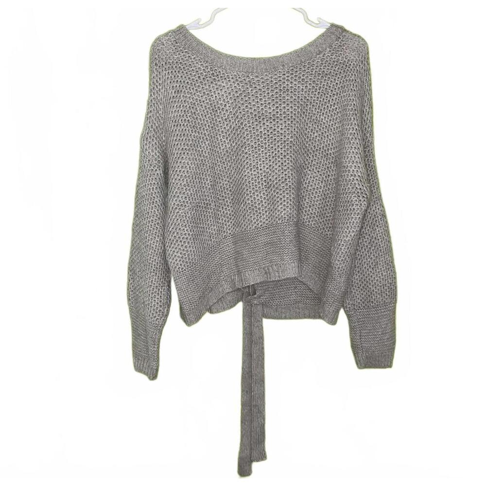 Express Grey Open Back Knit Sweater With Tie Size S Slouchy Fall Winter Top